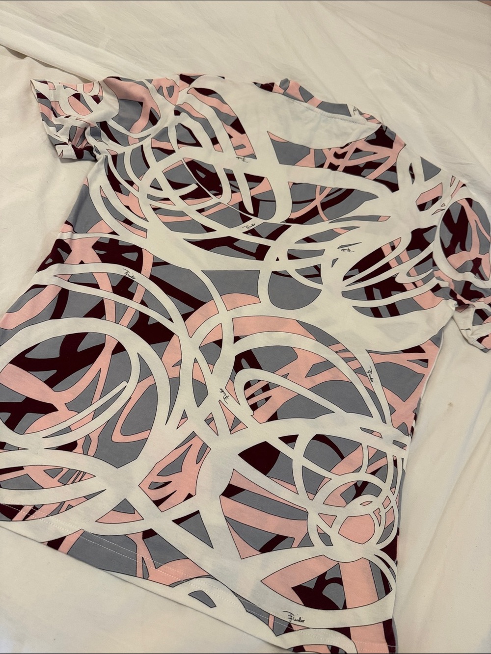Emilio Pucci Pink, Gray & Burgundy Abstract Short Sleeve Top - Picture 7 of 12